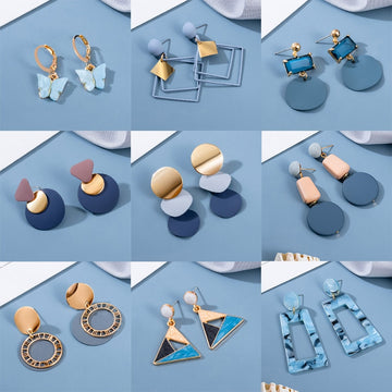 BLINLA 2021 New Korean Blue Geometric Acrylic Earrings for Women Fashion Bohemian Round Drop Earrings Party Brincos Jewelry Giuy daiiibabyyy
